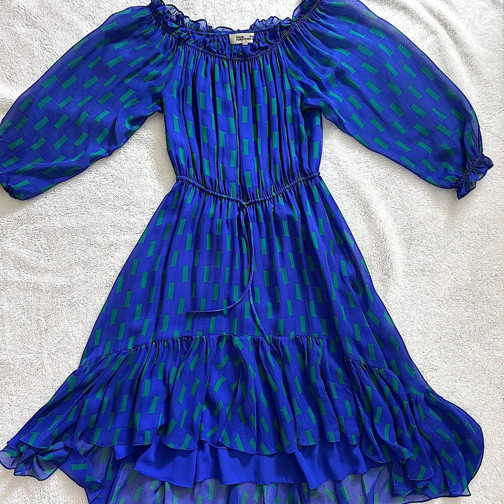 Diane Von Furstenberg Blue Dress - Size 10 - Picture 8 of 9